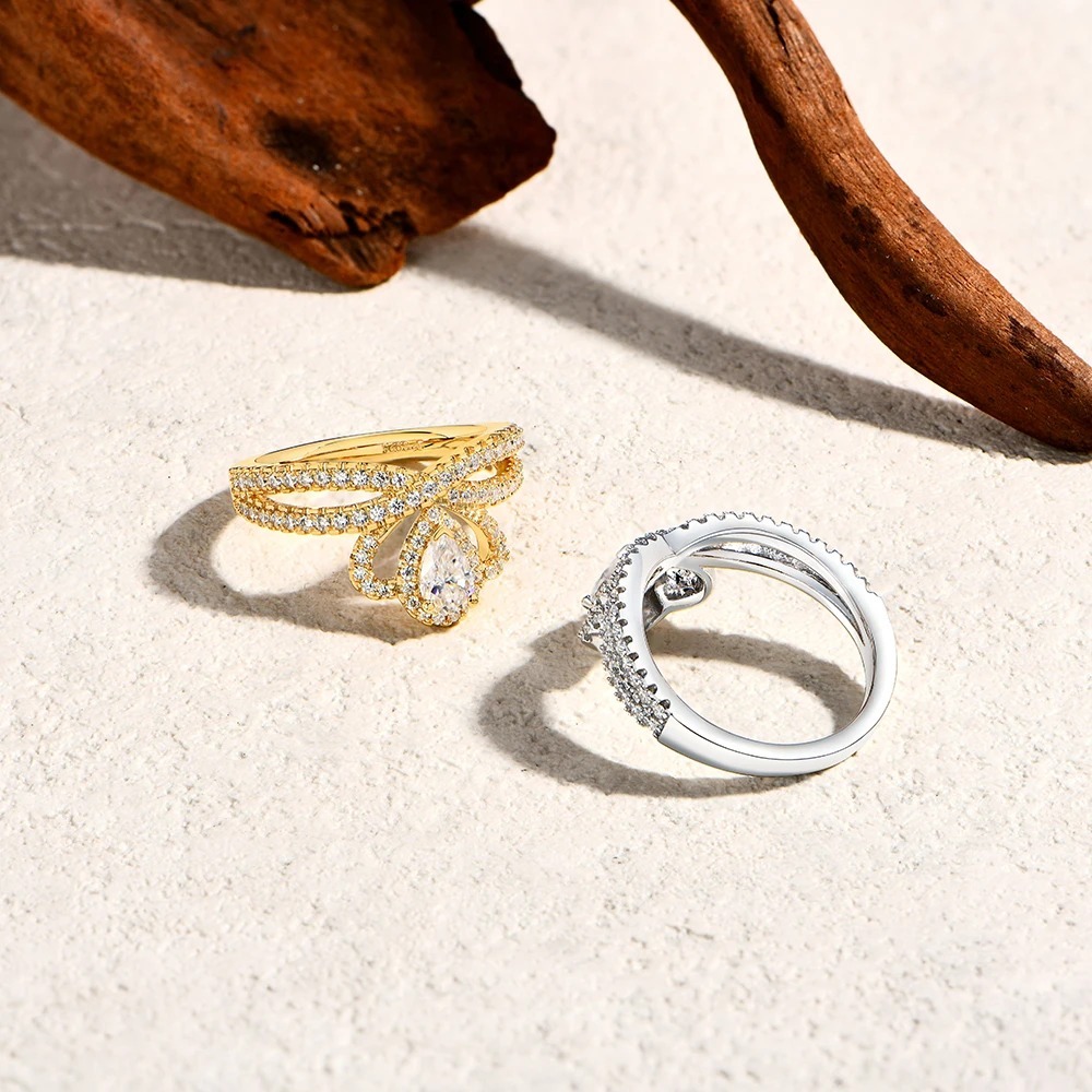 925 sterling silver waterdrop crown moissanite rings