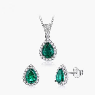 lab grown pear emerald gemstone jewelry set