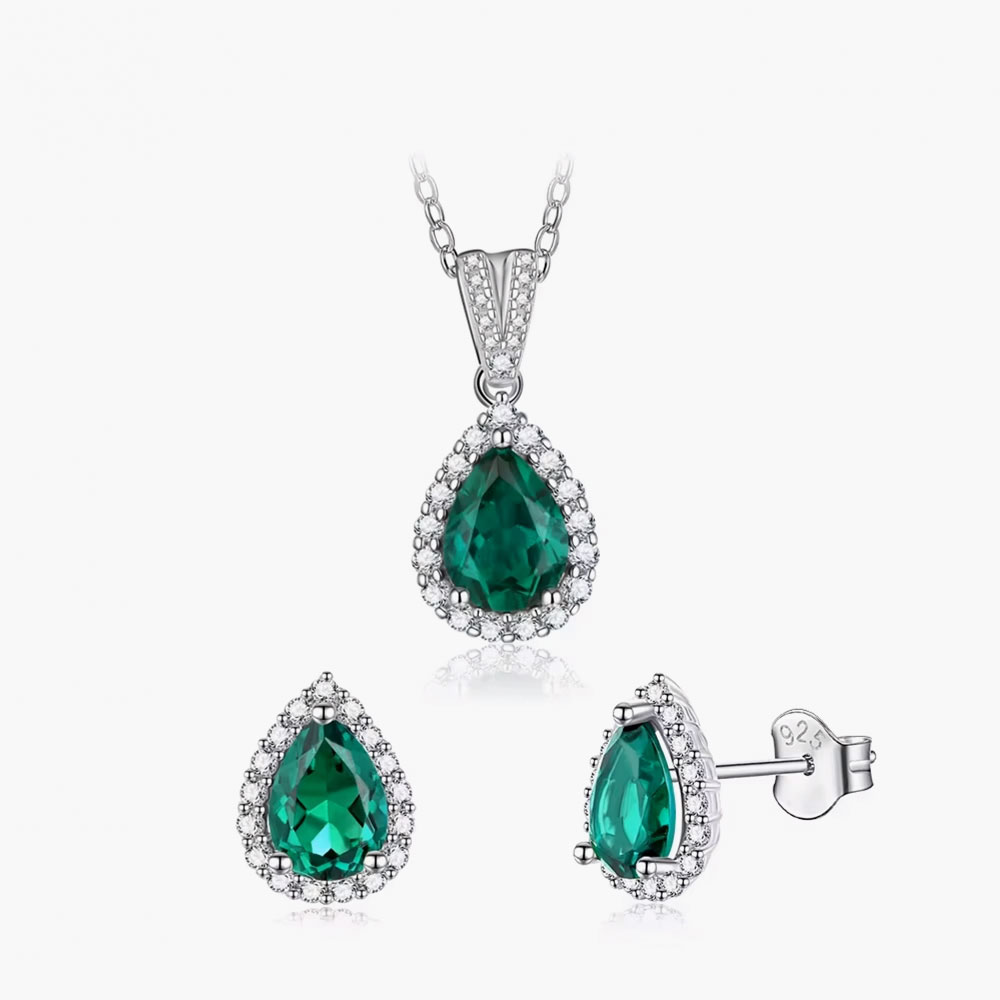 lab grown pear emerald gemstone jewelry set