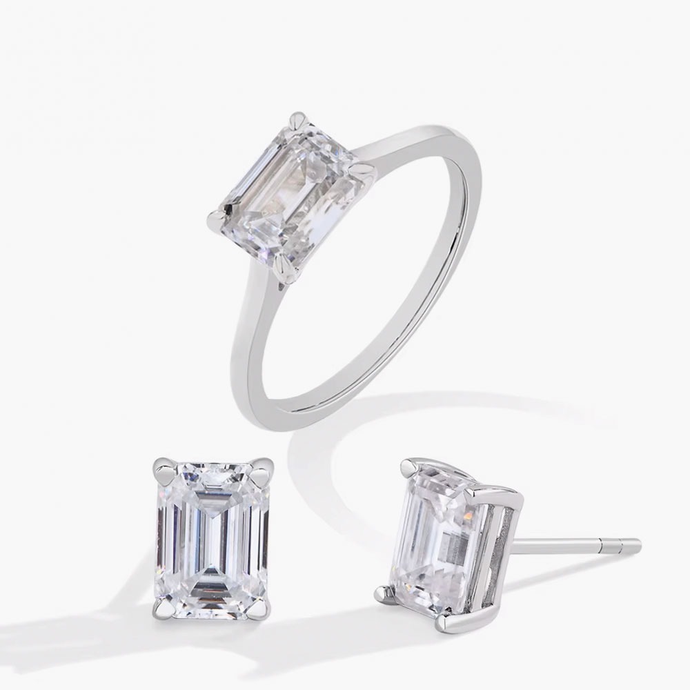 emerald cut moissanite jewelry set