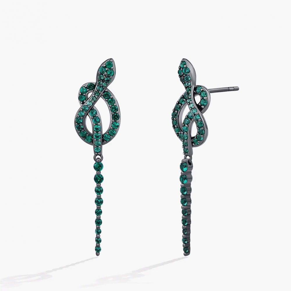 green nano gemstone snake earrings