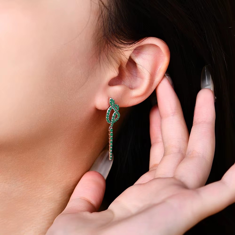 green nano gemstone snake earrings