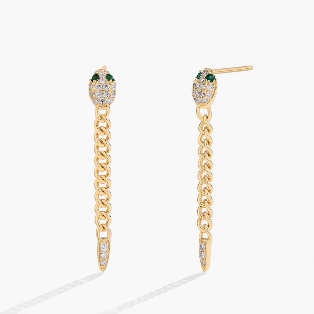 original green eyes snake drop earrings