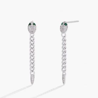 original green eyes snake drop earrings
