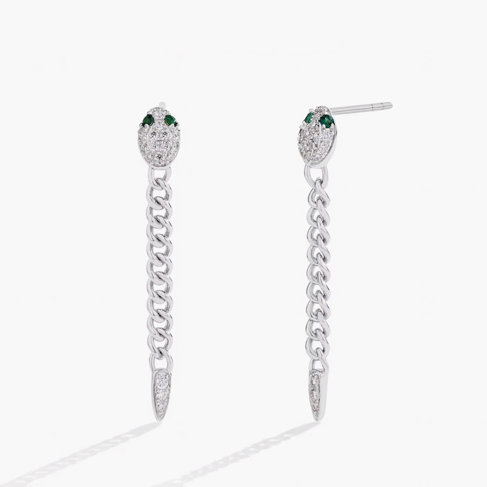original green eyes snake drop earrings