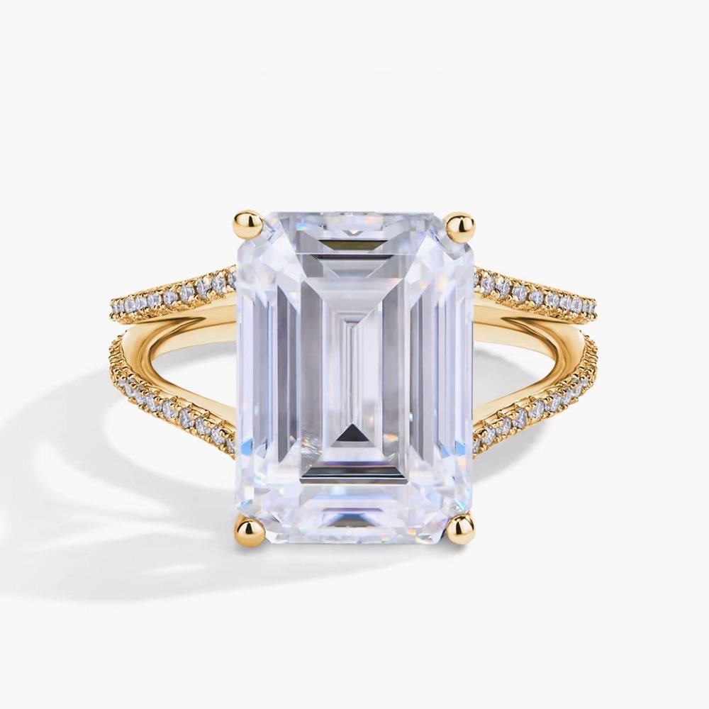 LR03950WMOS-1 10.0ct emerald cut moissanite ring