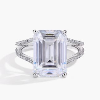 10.0ct emerald cut moissanite ring
