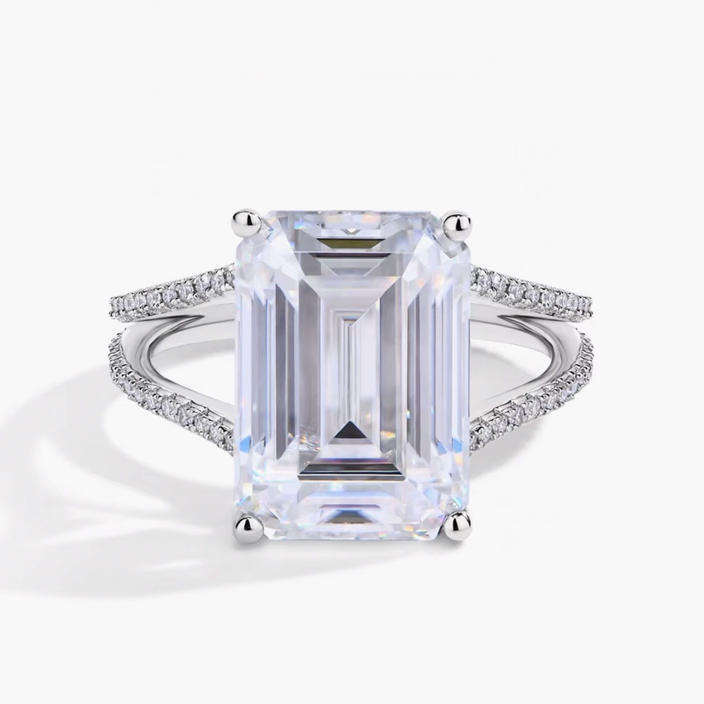 LR03950WMOS-2 10.0ct emerald cut moissanite ring